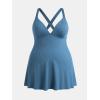 imageCUPSHE Plus Size Womens One Piece Swimsuit V Neck Swim Dress Crisscross Self Tie Bathing Suit Flowy SwimwearNavy