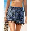 imageCUPSHE Women Swim Cover Up Shorts High Waist Boho Tassel Casual Beach Shorts with Side PocketsNavy Floral