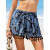 imageCUPSHE Women Swim Cover Up Shorts High Waist Boho Tassel Casual Beach Shorts with Side PocketsNavy Floral