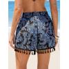 imageCUPSHE Women Swim Cover Up Shorts High Waist Boho Tassel Casual Beach Shorts with Side PocketsNavy Floral