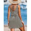 imageCUPSHE Women Swimsuit Cover Up V Neck Sleeveless Waffle Knit Beach Coverup DressBack Tieblack Striped