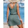 imageCUPSHE Women Swimsuit Cover Up V Neck Sleeveless Waffle Knit Beach Coverup DressDeep Green