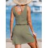imageCUPSHE Women Swimsuit Cover Up V Neck Sleeveless Waffle Knit Beach Coverup DressGrass Green