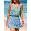 imageCUPSHE Women Swimsuit Cover Up V Neck Sleeveless Waffle Knit Beach Coverup DressGreen Tie Dye
