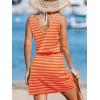 imageCUPSHE Women Swimsuit Cover Up V Neck Sleeveless Waffle Knit Beach Coverup DressOrange Striped