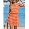 imageCUPSHE Women Swimsuit Cover Up V Neck Sleeveless Waffle Knit Beach Coverup DressOrange Striped