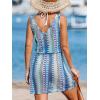 imageCUPSHE Women Swimsuit Cover Up V Neck Sleeveless Waffle Knit Beach Coverup DressTieblue Patterned