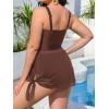 imageCUPSHE Women Tankini Sets Plus Size Two Piece Swimsuit High Waisted V Neck Mesh Ruched Self Tie Swim DressChocolate Brown