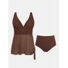 imageCUPSHE Women Tankini Sets Plus Size Two Piece Swimsuit High Waisted V Neck Mesh Ruched Self Tie Swim DressChocolate Brown