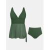 imageCUPSHE Women Tankini Sets Plus Size Two Piece Swimsuit High Waisted V Neck Mesh Ruched Self Tie Swim DressOlive Green