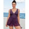 imageCUPSHE Women Tankini Sets Plus Size Two Piece Swimsuit High Waisted V Neck Mesh Ruched Self Tie Swim DressPurple
