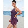 imageCUPSHE Women Tankini Sets Plus Size Two Piece Swimsuit High Waisted V Neck Mesh Ruched Self Tie Swim DressPurple