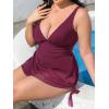 imageCUPSHE Women Tankini Sets Plus Size Two Piece Swimsuit High Waisted V Neck Mesh Ruched Self Tie Swim DressPurple Red