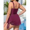 imageCUPSHE Women Tankini Sets Plus Size Two Piece Swimsuit High Waisted V Neck Mesh Ruched Self Tie Swim DressPurple Red