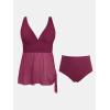 imageCUPSHE Women Tankini Sets Plus Size Two Piece Swimsuit High Waisted V Neck Mesh Ruched Self Tie Swim DressPurple Red