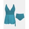 imageCUPSHE Women Tankini Sets Plus Size Two Piece Swimsuit High Waisted V Neck Mesh Ruched Self Tie Swim DressTeal
