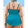 imageCUPSHE Women Tankini Sets Plus Size Two Piece Swimsuit High Waisted V Neck Mesh Ruched Self Tie Swim DressTeal
