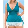 imageCUPSHE Women Tankini Sets Plus Size Two Piece Swimsuit High Waisted V Neck Mesh Ruched Self Tie Swim DressTeal