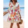imageCUPSHE Women V Neck Lace Trim Mini Summer Dress Cover Up 34 Sleeve Ruffled Cuff Casual Sundress Beach Dresses Cover UpsTropical Floral