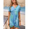 imageCUPSHE Women Waffle Knit Bathing Suit Cover Up Short Sleeve Twist Hem Swimsuit Coverup for Summer VacationBlue Tie Dye