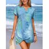 imageCUPSHE Women Waffle Knit Bathing Suit Cover Up Short Sleeve Twist Hem Swimsuit Coverup for Summer VacationBlue Tie Dye