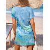 imageCUPSHE Women Waffle Knit Bathing Suit Cover Up Short Sleeve Twist Hem Swimsuit Coverup for Summer VacationBlue Tie Dye