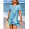 imageCUPSHE Women Waffle Knit Bathing Suit Cover Up Short Sleeve Twist Hem Swimsuit Coverup for Summer VacationBlue Tie Dye