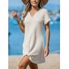 imageCUPSHE Women Waffle Knit Bathing Suit Cover Up Short Sleeve Twist Hem Swimsuit Coverup for Summer VacationOffwhite