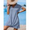 imageCUPSHE Women Waffle Knit Bathing Suit Cover Up Short Sleeve Twist Hem Swimsuit Coverup for Summer VacationSky Blue
