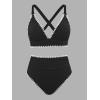 imageCUPSHE Womens Bikini Sets High Waisted Swimsuit Deep V Neck Crisscross Back Tie Stitching Ruched Full CoverageBlack