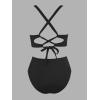 imageCUPSHE Womens Bikini Sets High Waisted Swimsuit Deep V Neck Crisscross Back Tie Stitching Ruched Full CoverageBlack