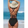 imageCUPSHE Womens Bikini Sets High Waisted Swimsuit Deep V Neck Crisscross Back Tie Stitching Ruched Full CoverageBlack
