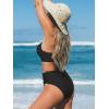 imageCUPSHE Womens Bikini Sets High Waisted Swimsuit Deep V Neck Crisscross Back Tie Stitching Ruched Full CoverageBlack
