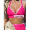 imageCUPSHE Womens Bikini Sets High Waisted Swimsuit Deep V Neck Crisscross Back Tie Stitching Ruched Full CoverageMagenta Pink