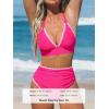imageCUPSHE Womens Bikini Sets High Waisted Swimsuit Deep V Neck Crisscross Back Tie Stitching Ruched Full CoverageMagenta Pink