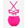 imageCUPSHE Womens Bikini Sets High Waisted Swimsuit Deep V Neck Crisscross Back Tie Stitching Ruched Full CoverageMagenta Pink