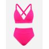 imageCUPSHE Womens Bikini Sets High Waisted Swimsuit Deep V Neck Crisscross Back Tie Stitching Ruched Full CoverageMagenta Pink