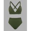 imageCUPSHE Womens Bikini Sets High Waisted Swimsuit Deep V Neck Crisscross Back Tie Stitching Ruched Full CoverageOlive Green