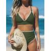 imageCUPSHE Womens Bikini Sets High Waisted Swimsuit Deep V Neck Crisscross Back Tie Stitching Ruched Full CoverageOlive Green