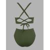 imageCUPSHE Womens Bikini Sets High Waisted Swimsuit Deep V Neck Crisscross Back Tie Stitching Ruched Full CoverageOlive Green