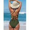 imageCUPSHE Womens Bikini Sets High Waisted Swimsuit Deep V Neck Crisscross Back Tie Stitching Ruched Full CoverageOlive Green