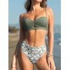 imageCUPSHE Womens Bikini Sets Sweetheart Neck Two Piece Bathing Suit Cutout Textured Adjustable Straps Mid Rise BottomSage GreenFloral