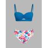 imageCUPSHE Womens Bikini Sets Sweetheart Neck Two Piece Bathing Suit Cutout Textured Adjustable Straps Mid Rise BottomTeal BlueFloral