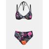 imageCUPSHE Womens Bikini Sets Two Piece Bathing Suit High Waisted V Neck Double Adjustable Straps Haler Underwire SwimwearBlackFloral
