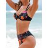 imageCUPSHE Womens Bikini Sets Two Piece Bathing Suit High Waisted V Neck Double Adjustable Straps Haler Underwire SwimwearBlackFloral
