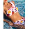 imageCUPSHE Womens Bikini Sets Two Piece Bathing Suit One Shoulder Mid Rise Scalloped Wide Strap Back HookLight PinkFloral
