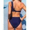imageCUPSHE Womens Bikini Sets Two Piece Bathing Suit One Shoulder Mid Rise Scalloped Wide Strap Back HookNavy Blue