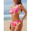 imageCUPSHE Womens Bikini Sets Two Piece Bathing Suit One Shoulder Mid Rise Scalloped Wide Strap Back HookPinkTropical
