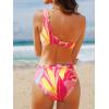 imageCUPSHE Womens Bikini Sets Two Piece Bathing Suit One Shoulder Mid Rise Scalloped Wide Strap Back HookPinkTropical