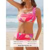 imageCUPSHE Womens Bikini Sets Two Piece Bathing Suit One Shoulder Mid Rise Scalloped Wide Strap Back HookPinkTropical